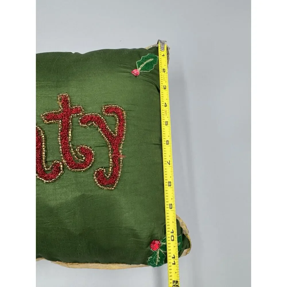 Pier 1 Imports Naughty or Nice Christmas Throw Pillow 17” x 11” Beaded Sequins